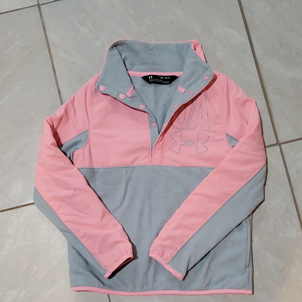 Under Armour Cold Gear Kids Pink and Gray Microfleece Pullover M